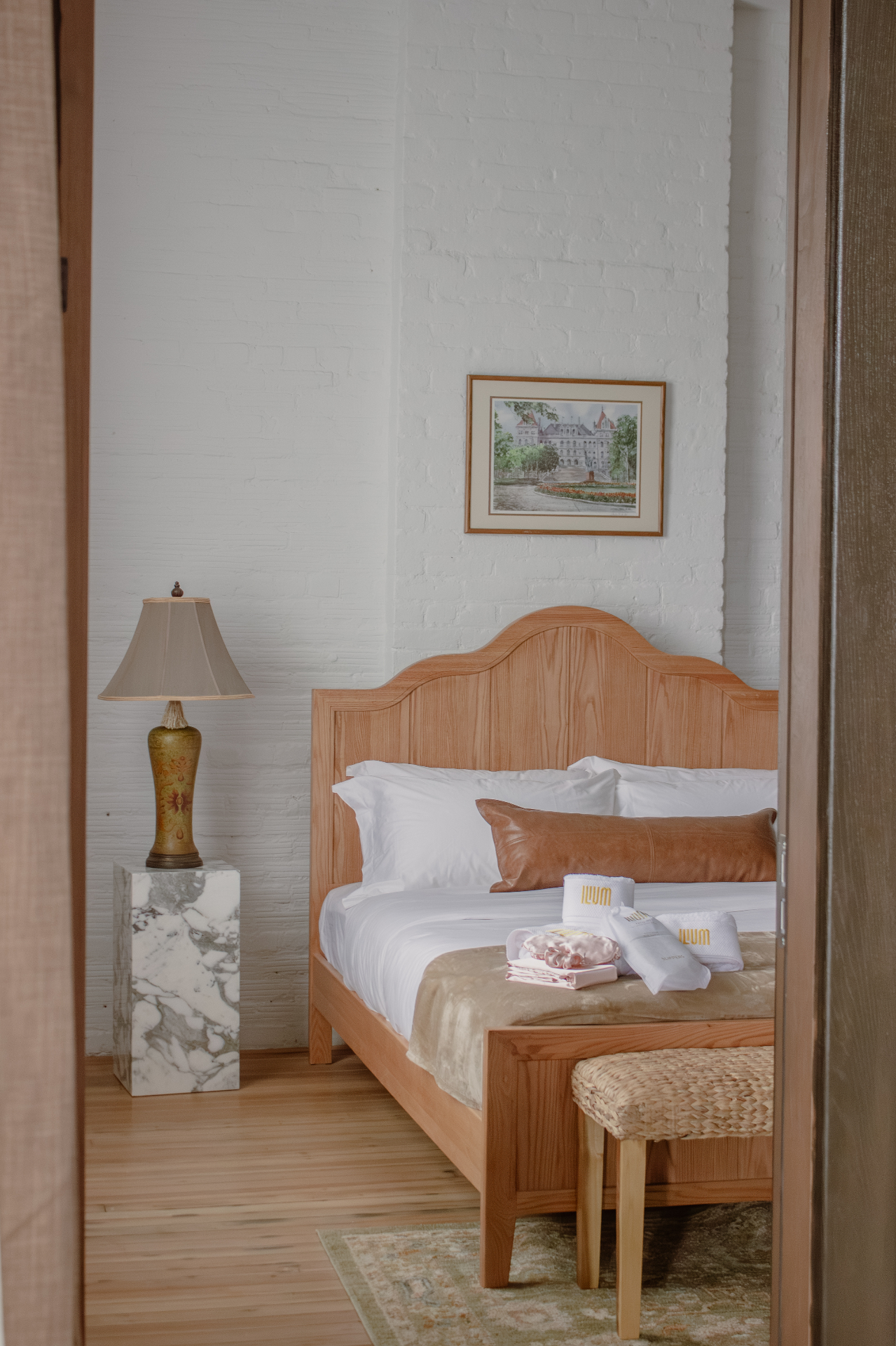 Second-floor boutique hotel room with a private bath at The Ilium, Troy NY