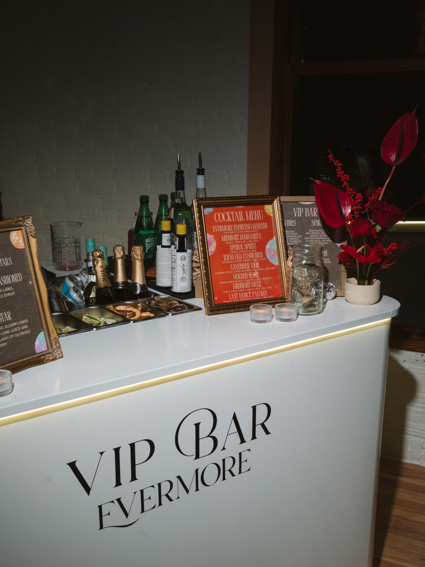 VIP Bar at Evermore Hall with cocktail menu