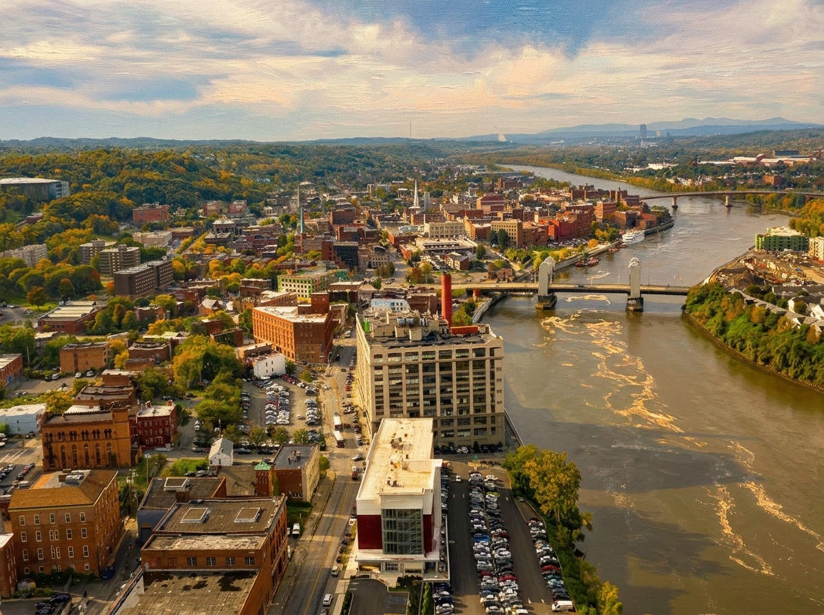 Illustrated map of downtown Troy, New York showing The Ilium and local landmarks
